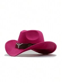 1pc Unisex Polyester Bull Boho Casual Party Felt Hat, Soft Brim Hat, Fedora Hat, Western Cowboy Hat, Fashionable Versatile Commuting, Autumn/Winter