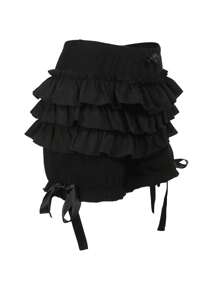 Pantalones cortos negros góticos Y2k para mujer, pantalones cortos de verano con cintura elástica y capas de calabaza, pantalones cortos casuales con volantes, pantalones cortos de cosplay, pantalones cortos tipo enagua, ropa vintage Lolita, ropa de calle.