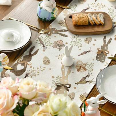 Zając wielkanocny, sosna, jajko, bieżnik z nadrukiem marchewki, sezonowa wiosenna dekoracja stołu kuchennego na przyjęcie domowe, 33*90cm, 33*120cm, 33*183cm, 33*230cm, 33*275cm