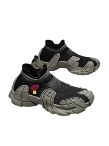 Mesh Breathable Men's Shoes Thick Sole Heightening All-Match Socks Shoes Fashion Simple Comfortable Wear-Resistant Non-Slip Casual Sports Shoes - Black - View 2