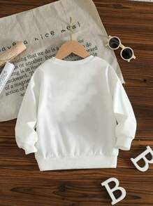 Tween Boys Casual Sports Heaven Letter And Print Fleece Crew Neck Pullover Sweatshirt - White - View 4