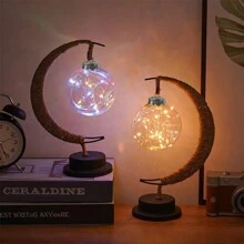 LED Ball Lamp Wrought Iron Moon Lamp, Plastic And Iron Bar Desk Lamp Decorative Lamp, Bedroom Decorative Modeling Lamp (Battery Not Included) Halloween, Christmas Decor For Hotel/Catering/Event Holding