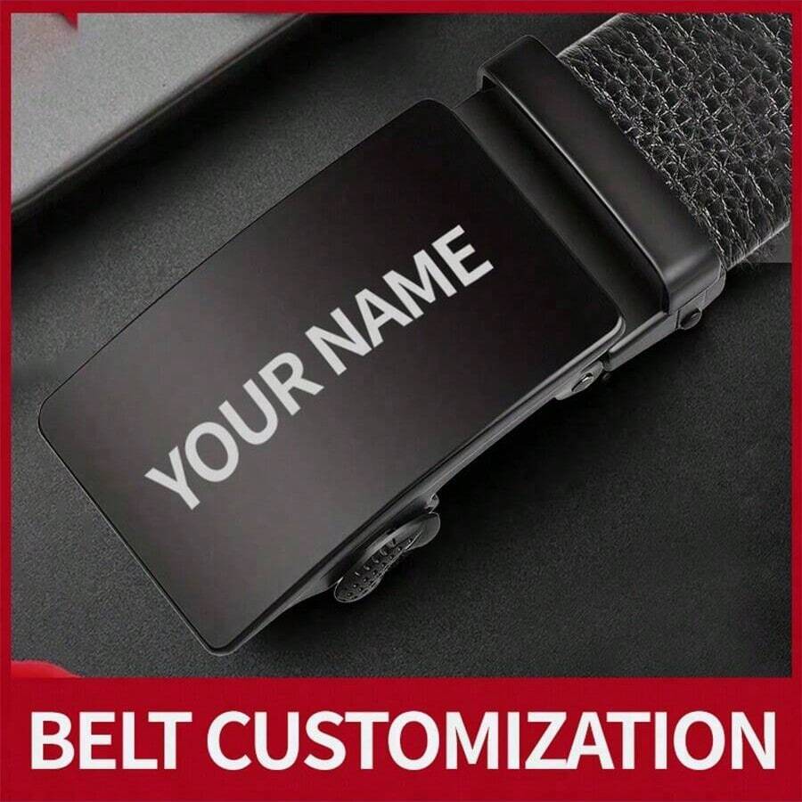 1pc Personalized Leather Belt, Custom Engraved Belt For Men, Automatic Buckle Leather Waist Belt, Customized Gift - Multicolor - View 1
