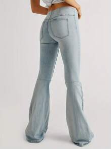 Women Fashion Flare Jeans Solid Color Stretch Denim Pants Spring Autumn Casual Slim Bell Bottoms Trousers - Baby Blue - View 6