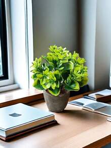 Planta artificial en maceta con hojas de menta, flor de lirio, planta falsa para decoración del hogar, mini maceta de piedra para paisajismo, regalo para el Día de San Valentín