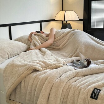 1 st tjock dubbelsidig ullfilt, mjuk och varm plyschfilt i fusk kaninpäls, mångsidig för soffa, inomhussäng, utomhuscamping, present till hela säsongen, maskintvättbar, lapptäcke i modern stil, polyestertyg