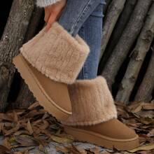 Merking Women's Snow Boots - Fluffy Fluffy Lined Short Casual Shoes With Platform Winter Boots For Women Faux Fur Boots - 棕色 - 查看 7