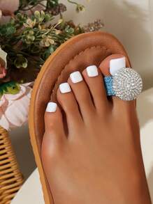 Sandalias de mujer de moda, zapatos planos con diseño de cierre de hebilla clásica decorada con strass, diseño de correa cruzada abierta, Top y forro de fibra ultra suave - azul eléctrico - Ver 7