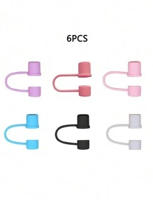 6 pièces/2 pièces Couvre-pailles réutilisables en silicone compatibles avec le couvercle du gobelet , bouchon anti-fuite, anti-éclaboussures et anti-poussière - Multicolore - Voir 18