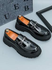 English Style Black & White Patchwork Business Formal Slip-On Shoes, Hairstylist Slip-On Loafers, Men's Shiny Elevator Shoes, Tasseled Moccasins, Shoes (Slightly Wide), Please Purchase Carefully