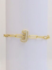 18K 金/银女式首字母手链，26 个泡泡圆形字母，可堆叠，可爱简约时尚回形针链手链，时尚珠宝礼物 - 金色字母手鍊 - 查看 13