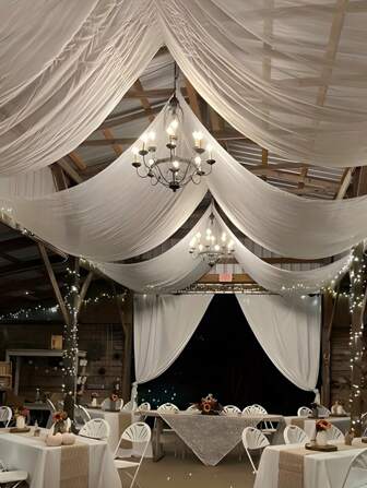 1pc Elegant Romantic White Chiffon Curtain Set, Wedding Arch Curtain, Graceful Wedding Arch Decor - Ceiling Drape, Suitable For Bridal Shower, Engagement, Anniversary, Birthday - Photography Backdrop And Party Stage Decor