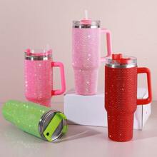 40 Oz Stainless Steel Sparkling Diamond Shiny Tumbler With Handle, Lid And Straw, Suitable For Auto Travel, Birthday Gift, New Year Gift For Friends, Valentine's Day Gift For Boyfriend Or Girlfriend, Includes A Cup Brush - Multicolor - View 13