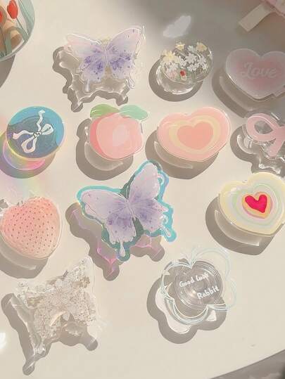 1pc Korean Style Heart Strawberry Slouchy Phone Holder, Cute Creative Back Sticker, Foldable Multi-Functional Phone Stand Compatible With Apple, Honor, VIVO, OPPO Phone Cases Compatible With IPhone, Android Phone, Gift For Birthday, Family, Friends Push-Pull Phone Grip, Phone Accessories