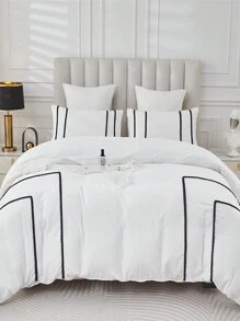 3pcs Polyester Washable Dimple Black Duvet Cover Set, 1 Duvet Cover & 2 Pillow Shams
