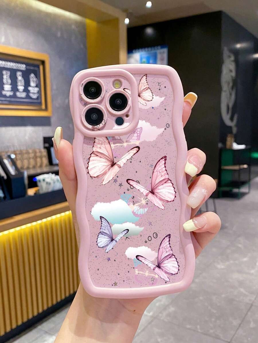 Rosa Schmetterling Stoßfeste Handyhülle kompatibel mit Apple, /Galaxy, Infinix, Redmi, OPPO, VIVO, Realme