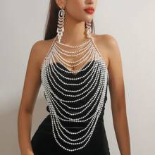 2pcs Elegant Multilayer (Faux) Pearl Handmade Braided Jewelry Set - Necklace And Earrings, Suitable For Daily Wear, Parties, Holidays, Perfect Gift For All Seasons - White - View 11