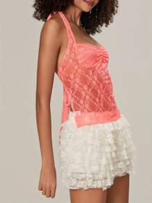 Y2k Lace Tank Tops For Women Tie-Up Halter Tops Sleeveless Vests Tops Summer Casual Slim Fit T-Shirts Lace Floral Cropped Tank Tops Going Out Tops For Club Streetwear Fairy Aesthetic  Clothes - 淺粉色 - 查看 6