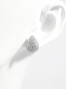 Vaerine 1 对优雅复古 925 纯银方晶锆石泪珠设计耳钉，适合女性聚会和礼物