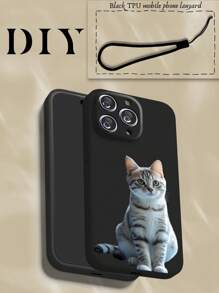 1pc Customizable Pet Photo Frame Phone Case With Black TPU Full Body Protection And 1pc Black Silicone Anti-Slip Lanyard, Compatible With Samsung/Apple/Redmi/OPPO/