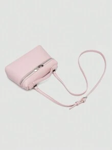 1pc Solid Color Litchi Textured PU Square Crossbody Bag For Women, Suitable For Ladies Daily Fashion Outfit , Pink - Pink - View 8