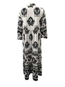 Women's Floral Print Tie Collar Loose Abaya Dress With Long Sleeves - Multicolor - View 5