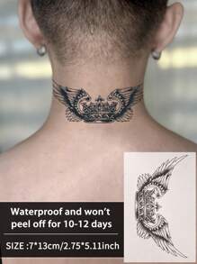 1 pieza Tatuajes temporales de alas de corona estilo europeo a prueba de sudor y agua que duran de 1 a 2 semanas, realistas, con efecto de jugo de hierbas no reflectante, tatuajes falsos negros para mujeres y hombres, pegatinas de tatuaje para brazos, pecho, pierna, abdomen, cintura, arte corporal modernista - Negro - Ver 1