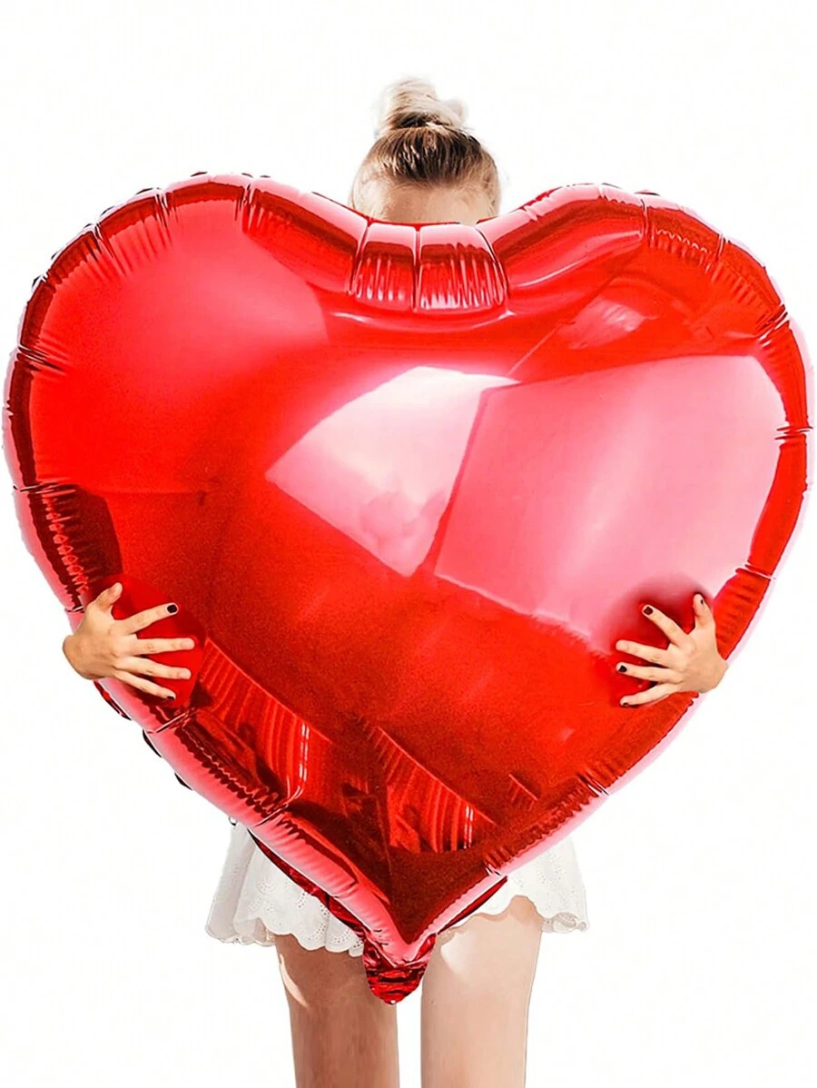 4 件 32 英寸大红心铝箔气球，巨型心形聚酯薄膜铝装饰，适合情人节惊喜生日婚礼返校情人节