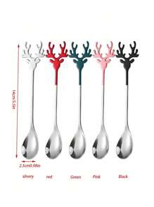 1/2/5 pièces Cuillère à café en acier inoxydable en forme de renne pour Noël, set de couverts créatifs de mélange, cadeau de Noël