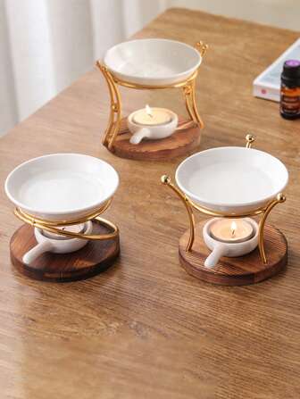 1pc Double Round Aromatherapy Lamp Stove Machine Ceramic Home Essential Oil Candle Lamp Stove Gifts Birthday Graduation