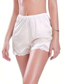 Pettipants For Women Half Slip Culotte Shorts Split Skirt Lace Snip Lace Trim Shorts Satin Silk Pj Shorts - Beige - View 1