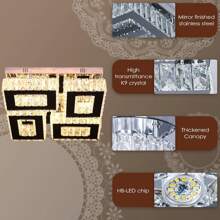 Finktonglan 13.2" Square Flush Mount Crystal Chandelier LED Crystal Ceiling Light Modern Ceiling Light Fixture For Living Room Bedroom Kitchen (Cool White/Warm White/Dimmable) [Energy Class E] - Warm White - View 7