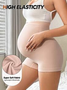 Women's High Waisted Maternity Belly Support Shorts With Expandable Belly Panel - Pink - View 7