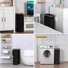 Cesto de ropa estrecho con tapa, de 65L, cesta de ropa con asas de bambú, cesto alto y delgado plegable para dormitorio, baño, dormitorio universitario, lavandería