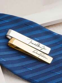 1 pieza Clip de corbata con nombre personalizado, mancuernilla de acero inoxidable con letra personalizada, alfiler de solapa para boda, accesorio de moda para caballero, regalo para hombre, estilo sencillo - Multicolor - Ver 7