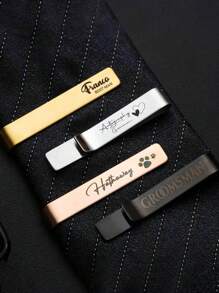 1 pieza Clip de corbata con nombre personalizado, mancuernilla de acero inoxidable con letra personalizada, alfiler de solapa para boda, accesorio de moda para caballero, regalo para hombre, estilo sencillo - Multicolor - Ver 6
