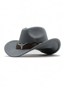 1pc Unisex Polyester Bull Boho Casual Party Felt Hat, Soft Brim Hat, Fedora Hat, Western Cowboy Hat, Fashionable Versatile Commuting, Autumn/Winter