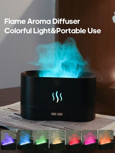 kinscoter 1 pezzo Diffusore di aromi a umidificatore ultrasonico con fiamme colorate da 180ml, con luce, adatto per uso domestico, hotel e ufficio