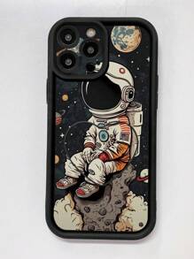 1 pieza Funda protectora de teléfono con gráfico de astronauta de moda, negra y gruesa, a prueba de golpes y con cobertura total. Adecuada para hombres y mujeres, opción ideal para entusiastas de la moda, con diseño minimalista y elegante. Compatible con Apple/Infinix/Vivo/Oppo, versión internacional, no la versión nacional - Negro - Ver 7