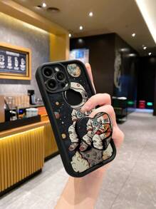 1 pieza Funda protectora de teléfono con gráfico de astronauta de moda, negra y gruesa, a prueba de golpes y con cobertura total. Adecuada para hombres y mujeres, opción ideal para entusiastas de la moda, con diseño minimalista y elegante. Compatible con Apple/Infinix/Vivo/Oppo, versión internacional, no la versión nacional - Negro - Ver 3