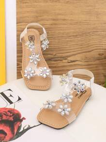 Dziewczęce sandały z kryształkami i elastyczną gumką, plażowe klapki w stylu księżniczki, nowe letnie modne przezroczyste klapki