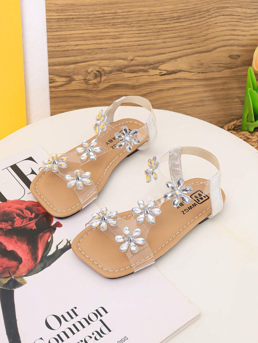 Dziewczęce sandały z kryształkami i elastyczną gumką, plażowe klapki w stylu księżniczki, nowe letnie modne przezroczyste klapki