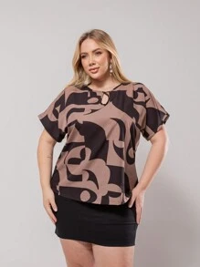 Plus Size Women's Blouse Curve T-Shirt Women's Short Sleeve Blouse G1 G2 G3 - 鏽棕色 - 查看 5