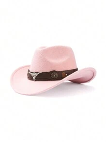 1pc Unisex Polyester Bull Boho Casual Party Felt Hat, Soft Brim Hat, Fedora Hat, Western Cowboy Hat, Fashionable Versatile Commuting, Autumn/Winter