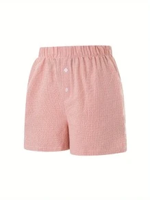 Womens Button Front Shorts Casual Elastic Waist Plaid/Striped Print Lounge Shorts Going Out Pants