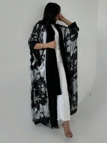 一件式新款闪亮女士伊斯兰长袍外套长外套派对装优雅迪拜和服长袍，端庄长袍 - 黑色 - 查看 1