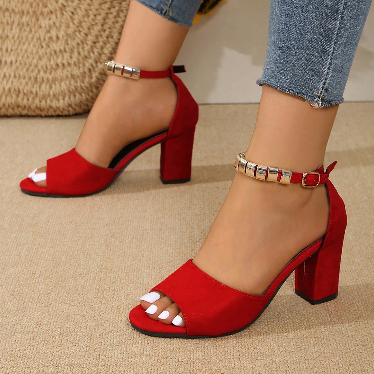 Sandalias de tacón alto para mujer, nuevas para el verano, con tacón grueso, punta abierta, elegantes, con cremallera trasera y casual para damas