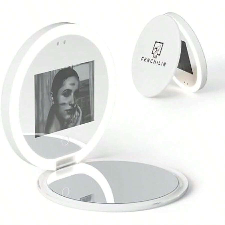 Compact Mirror With UV Camera Sunscreen Test Portable Travel Mirror For Sun Protection Lighted Makeup Mirror 2X Magnification Pocket Mirror For Handbag - as pic - View 1