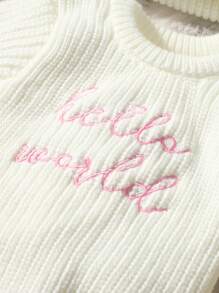 2 件新生儿“Hello World”刺绣针织连体衣和绒球帽套装，摄影道具和洗礼服装婴儿洗礼家庭装饰礼物婴儿洗礼复活节礼物，适合女孩/男孩 - 彩色 - 查看 10