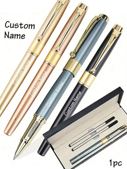 1pc Custom Signature Pen Set With 2 Refills,Back To School Supplies For Kids,Personalized Gel Pen,Customized Ballpoint Pen With Exquisite Gift Box,Customizable Text Engraved Pens,Business Pens Ballpoint,Gold-Plated Tip,Suitable For Birthday Gifts,Anniversaries,Back To School,Ideas Gifts For Him/Her,Kids,Friends,Students,Teacher,Workers,Busines,Work,Office